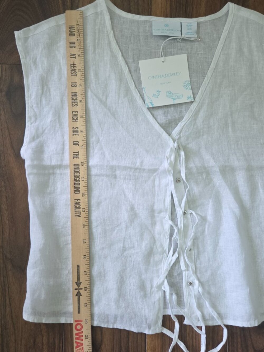 Cynthia Rowley White 100% Linen Tie-Front Vest White - size med NEW WT - Picture 5 of 6